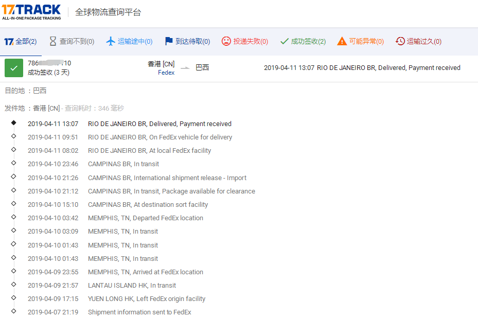香港Fedex-標準IP到巴西簽收時效